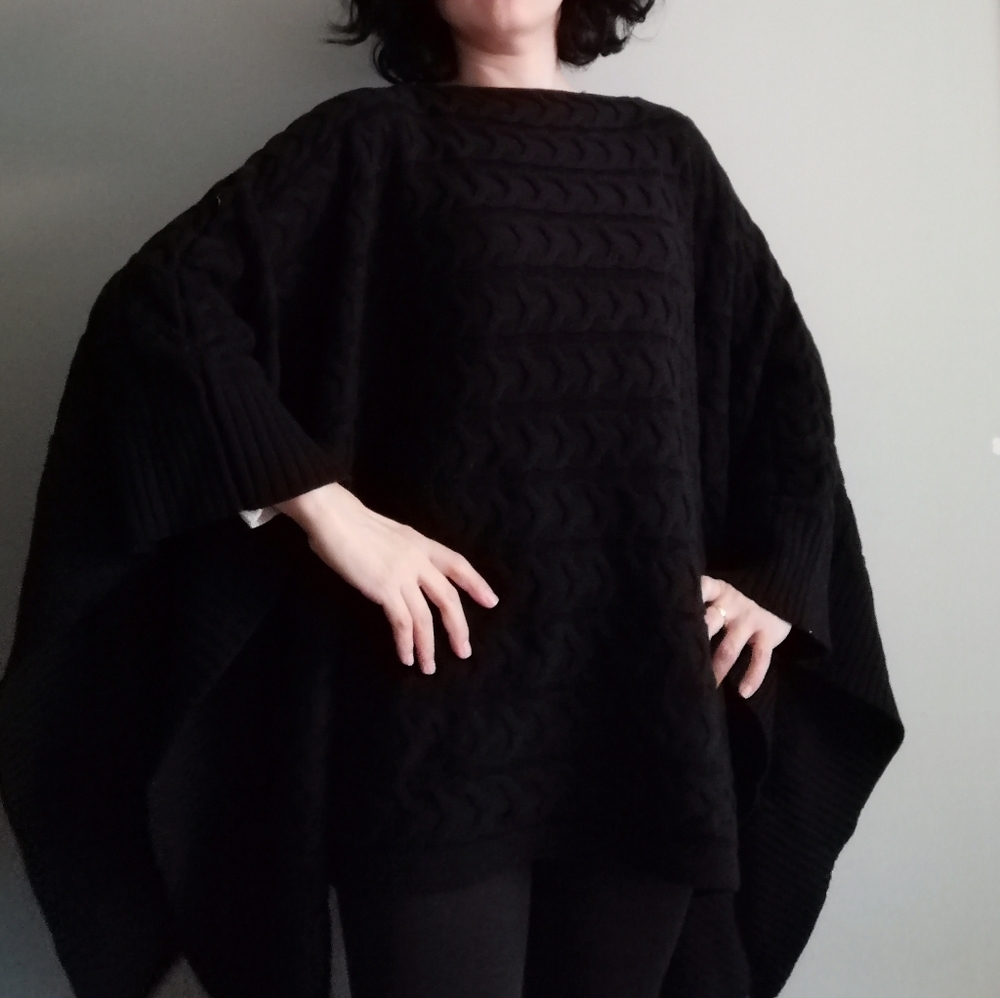 New Lands' End Merino Wool Blend Poncho Sweater